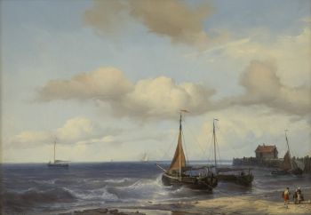 Fishing ships in the breakers by Louis Meijer
