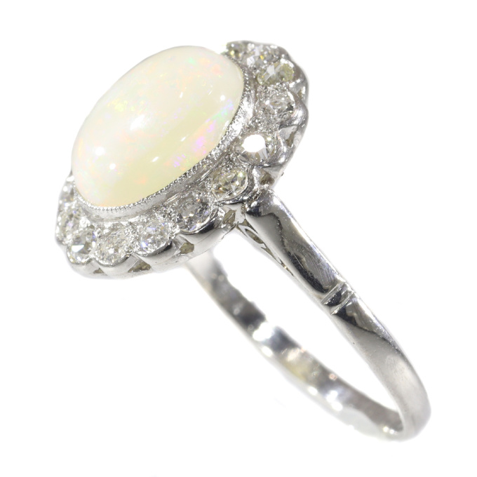 Vintage diamond and opal platinum engagement ring by Unknown artist