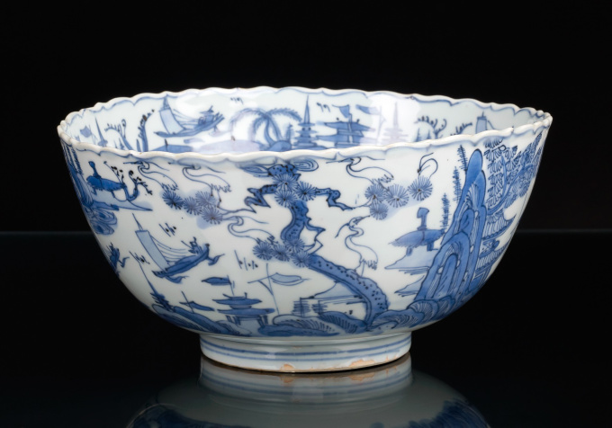 Bowl of the Ming Period Decorated with Landscapes and Cranes, China Jiajing by Unknown artist