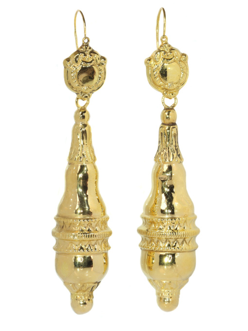 Antique mid-Victorian gold earrings long pendant by Unknown artist