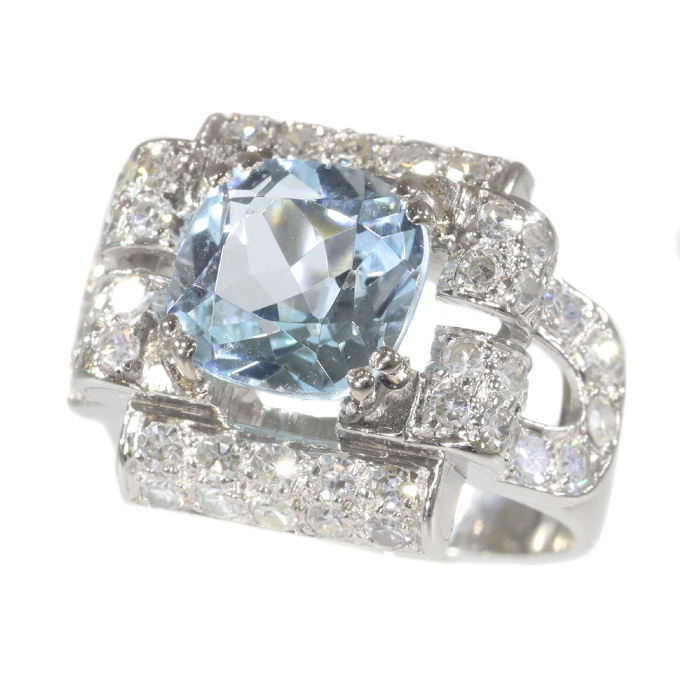 Vintage Fifties Art Deco diamond and blue topaz ring by Unbekannter Künstler
