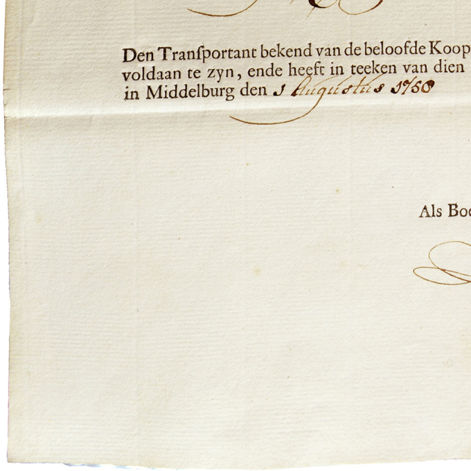 Share of 250 Flemish pounds August 1 1758 Middelburgsche Commercie Compagnie by Artista Sconosciuto