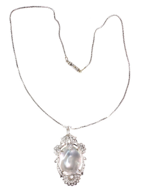 Vintage Fifties diamond and pearl pendant necklace by Artista Desconocido