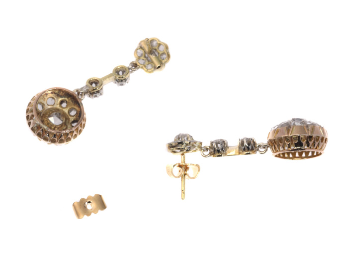 Vintage long pendant diamond earrings with 44 rose cut diamonds by Artiste Inconnu