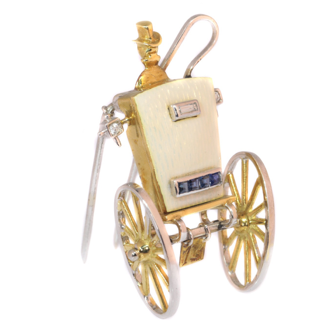 Whimsical gold brooch carriage  typical Vintage Fifties style Mellerio by Onbekende Kunstenaar