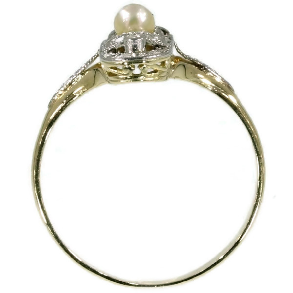 Belle Epoque ring with rose cut diamonds and pearl by Unknown Artist