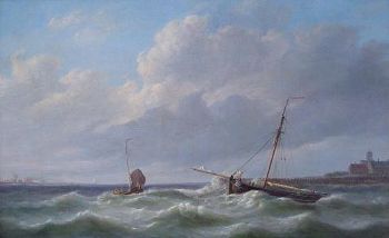Anchored boat off the coast by Simon van Brakel
