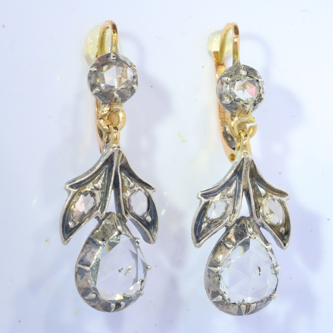 Vintage antique diamond rose cut earrings by Onbekende Kunstenaar
