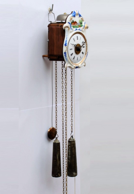 A small German polychrome striking and alarm wall clock, circa 1860 by Unbekannter Künstler