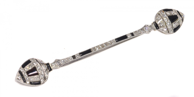 Vintage Arft Deco 10cm long bar brooch strong design with diamonds and onyx by Artiste Inconnu
