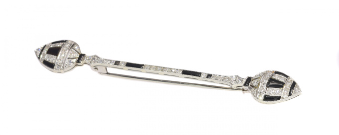 Vintage Arft Deco 10cm long bar brooch strong design with diamonds and onyx by Artista Sconosciuto