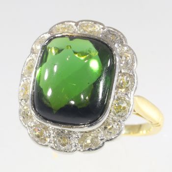 Vintage diamond engagement ring with large verdelite (green tourmaline) by Unknown Artist