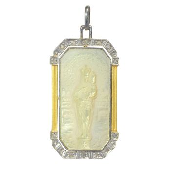 Vintage 1920's Art Deco diamond medal Virgin Mary and baby Jesus by Onbekende Kunstenaar