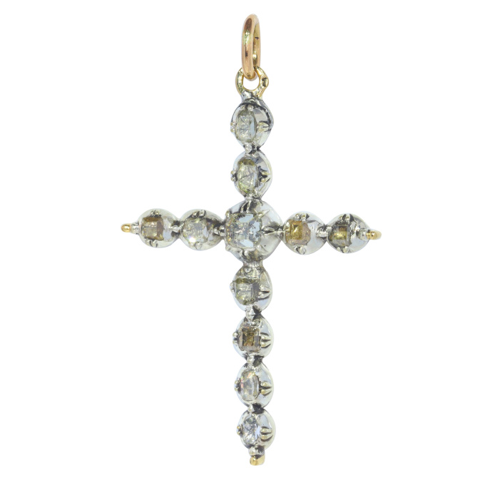 Antique 18th Century diamond cross pendant set with table rose cut diamonds by Unknown Artist