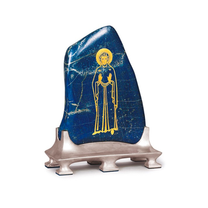 Afghan lapis lazuli inlaid with gold on a silver stand by Elisabeth Treskow
