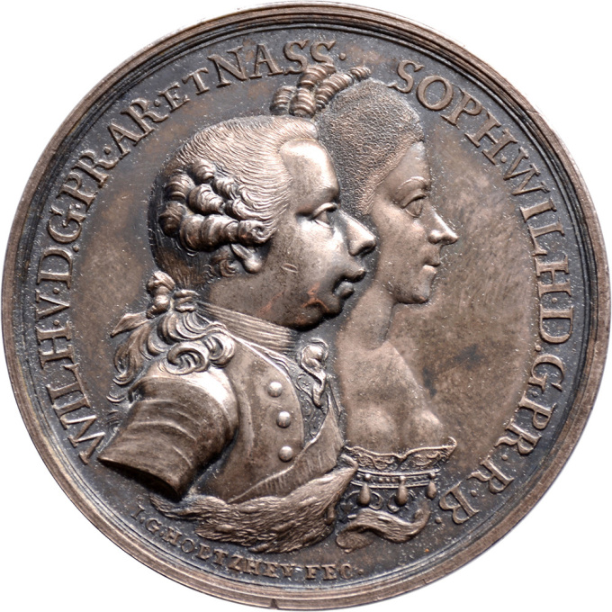 Medal on the arrival of stadtholder William V and his wife Wilhelmina of Prussia, in Amsterdam by Unknown Artist