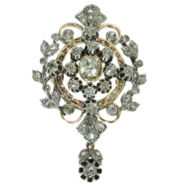 Antique Victorian diamond pendant and brooch loaded with old mine brilliant cuts by Artista Sconosciuto