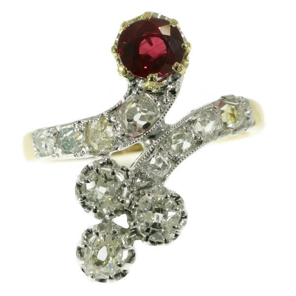 Late Victorian crossover ring with diamonds and ruby by Unknown Artist