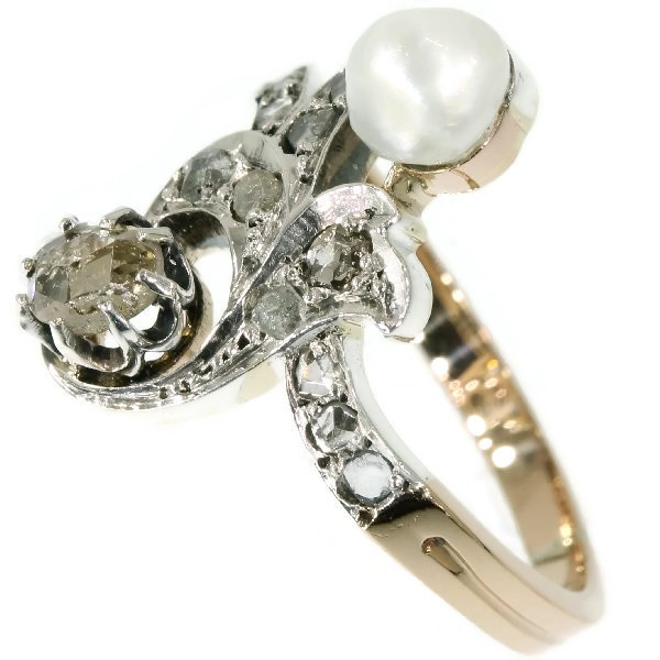 Antique diamond pearl ring Victorian cross over ring also called toi and moi by Unknown artist