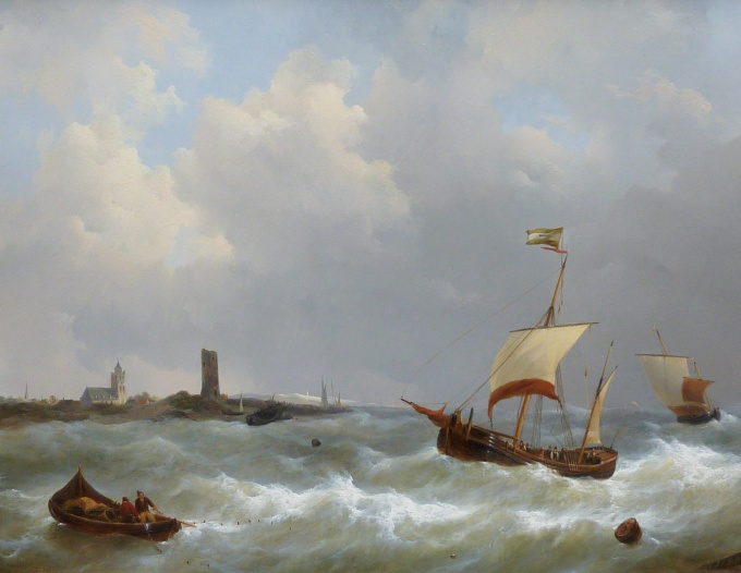 Seascape with Ships by Johannes Christianus Schotel