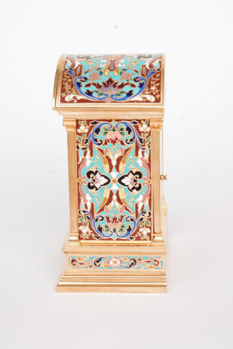 An attractive French gilt brass cloisonne enamel travel clock, circa 1880 by W.M. & Co.