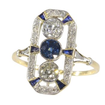 Vintage Art Deco diamond and sapphire engagement ring by Artiste Inconnu