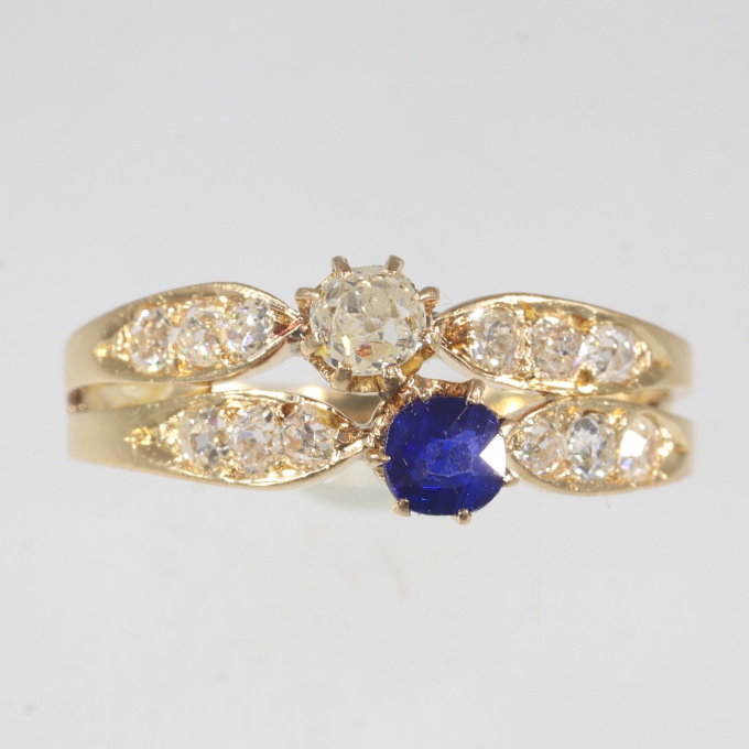 French vintage antique Victorian diamond and sapphire engagement ring by Artista Sconosciuto