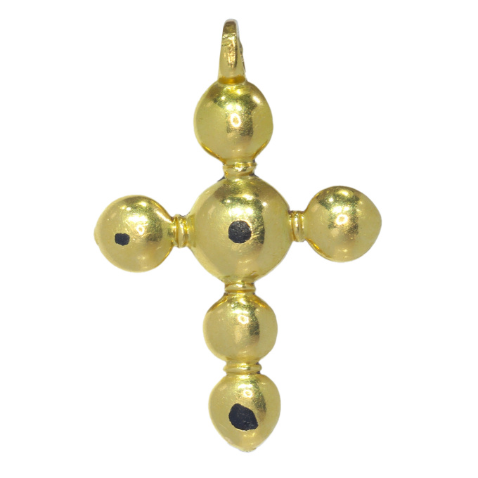 Baroque antique gold cross with foil set rose cut table cut diamonds by Artista Sconosciuto