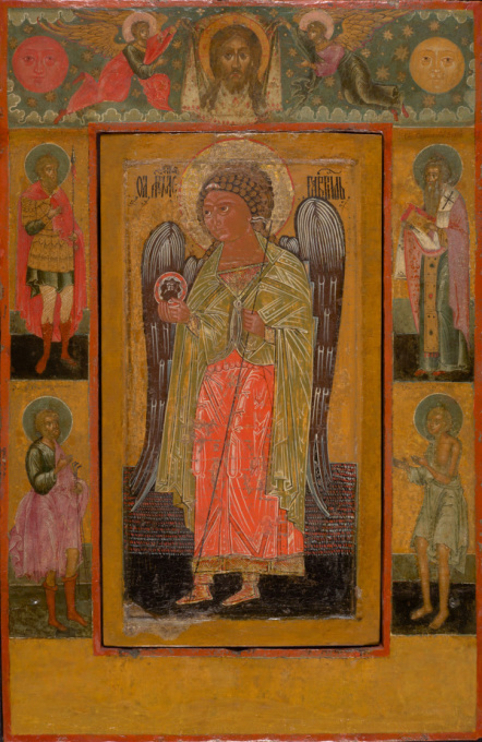 Antique Russian wooden icon: Archangel Gabriel by Artiste Inconnu