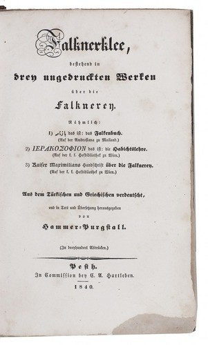 13th-century treatise on falconry, in the original Turkish with a German translation with two other early falconry treatises by Various artists
