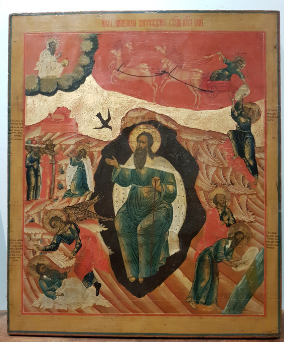 Large antique Russian icon: The Life of Prophet Elijah by Old Believers Workshop