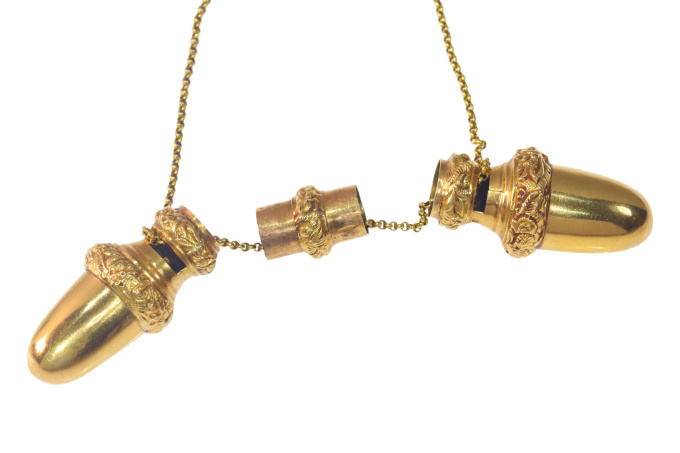 Antique Dutch 18K gold mystery jewel pendant on chain by Artista Sconosciuto