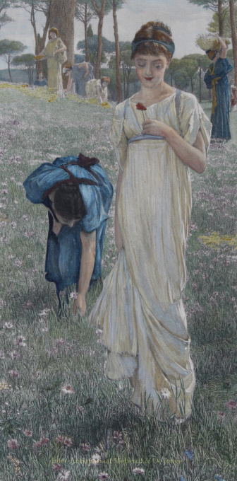 Spring (GREEN ON THE FIELDS / IN THE GARDENS OF THE VILLA BORGHESE ) by Lawrence Alma-Tadema