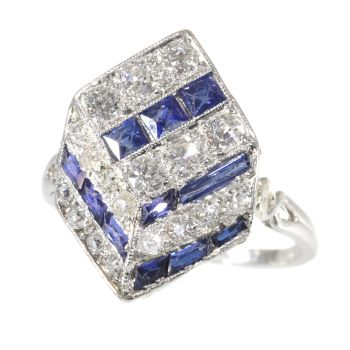 Vintage Art Deco ring diamonds and sapphires 18K white gold by Artista Desconocido