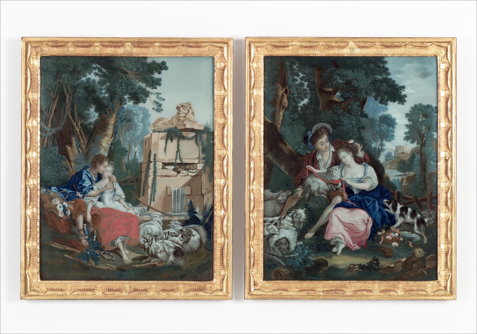 Two Chinese Reverse Mirror Paintings, after paintings by François Boucher by Artista Desconhecido