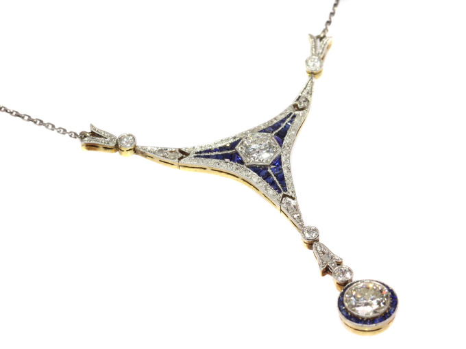 Art Deco Belle Epoque pendant with big brilliants and calibrated sapphires by Artista Desconocido