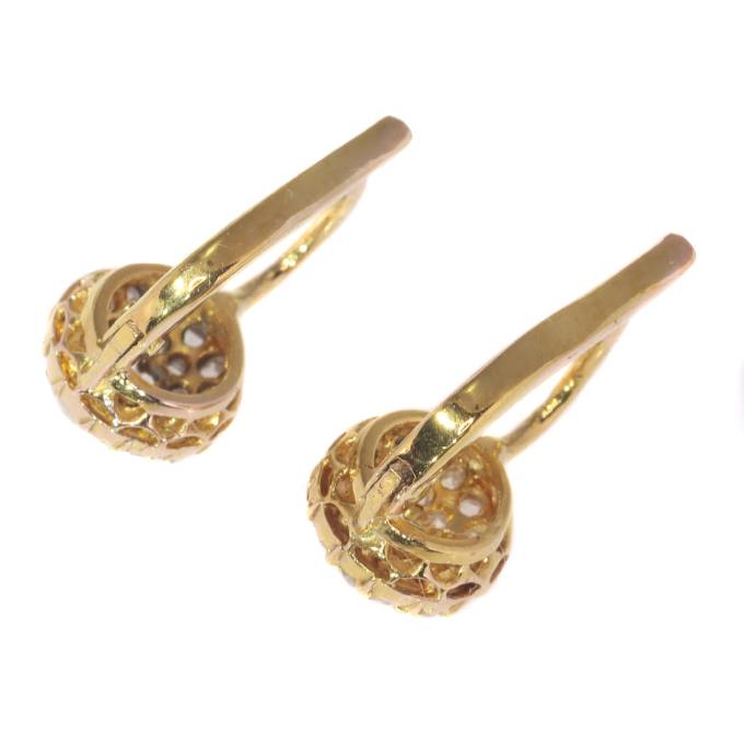 Victorian old mine cut diamond earrings with double row rose cut diamonds by Artista Sconosciuto