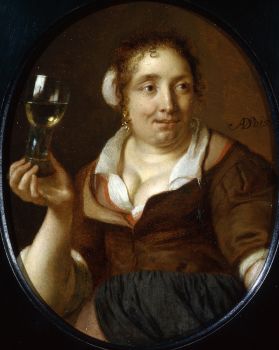A Woman Holding a Roemer with Wine  by Ary de Vois
