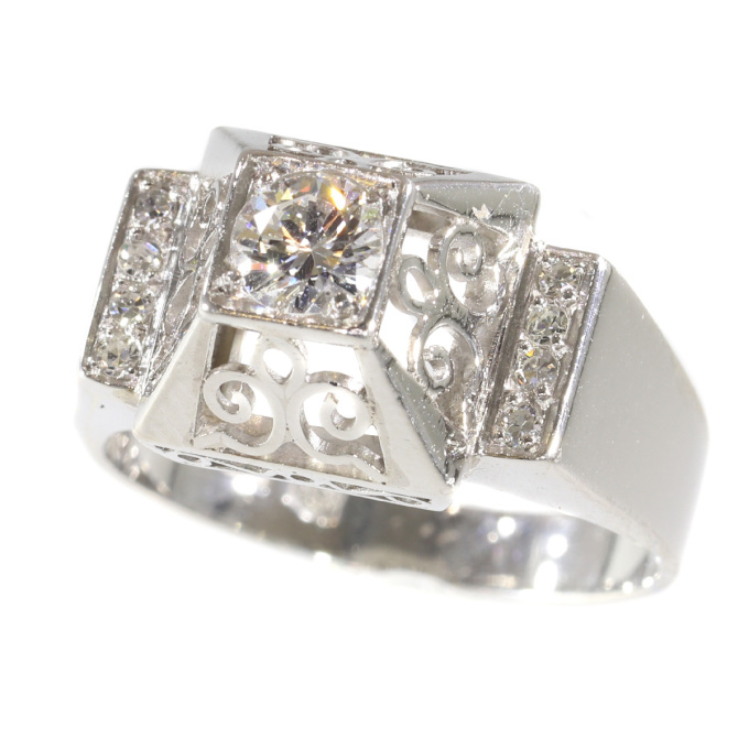 Unusual platinum diamond engagement ring from the fifties by Unknown Artist