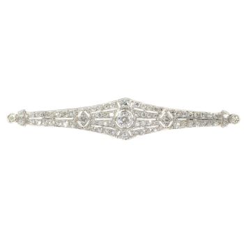 Vintage platinum Art Deco diamond bar brooch with 71 diamonds by Unknown Artist