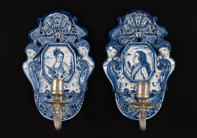 Pair of Delftware Wall Sconces by Artista Sconosciuto