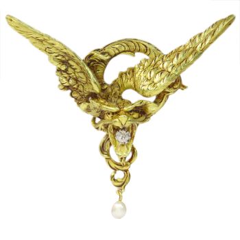 Vintage antique late Victorian griffin brooch/pendant with old mine cut brilliant by Unknown Artist