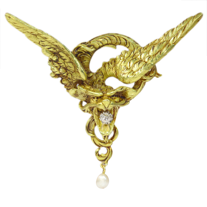 Vintage antique late Victorian griffin brooch/pendant with old mine cut brilliant by Artista Sconosciuto