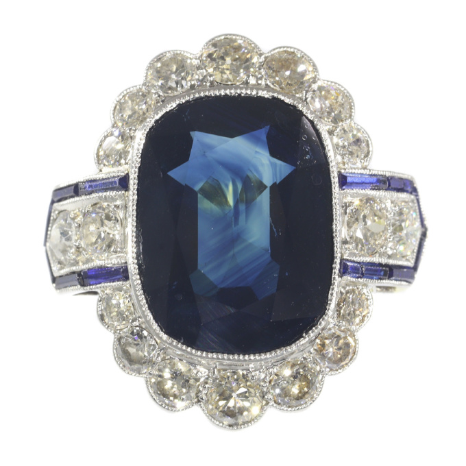 resultaat helper kleinhandel Vintage platinum Art Deco diamond ring with natural untreated sapphire of  8.59 crt - Gallerease