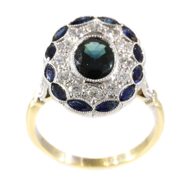Stylish Art Deco style diamond and sapphire engagement ring by Unknown artist