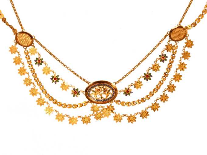 French antique gold necklace with enamel so-called collier d'esclave by Artista Desconhecido