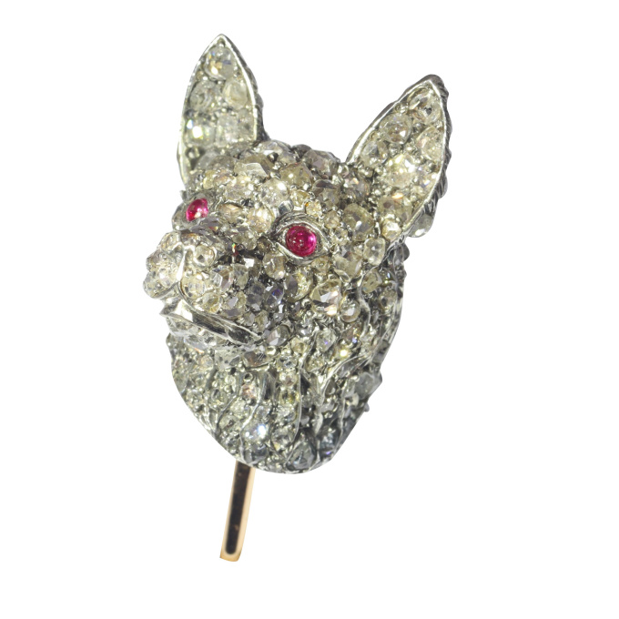 Antique Victorian fully diamond set dogs head stick pin by Unknown artist