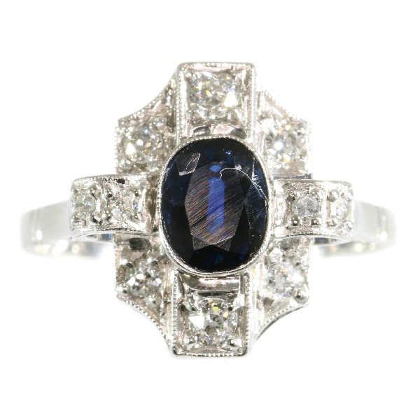 Vintage Art Deco diamond and sapphire engagement ring by Artiste Inconnu