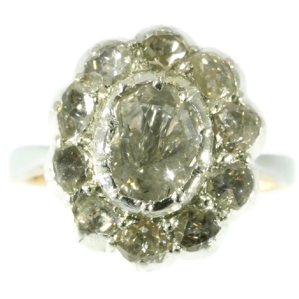 Vintage diamond cluster ring with big rose cut diamond by Unknown Artist