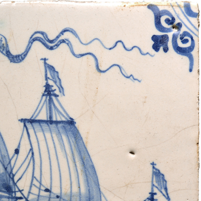Tile with Dutch merchant ship, second half 17th century by Artiste Inconnu